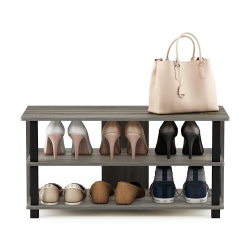 Furinno Sully 3-Tier Stand for TV up to 40, French Oak Grey/Black Furinno