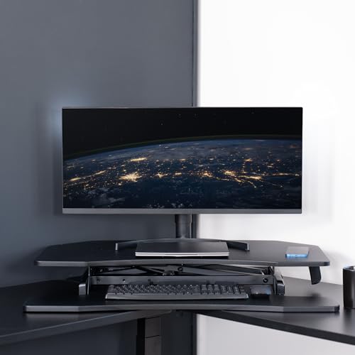VIVO Corner Height Adjustable 38 inch Standing Desk Converter, Quick Sit to Stand Tabletop Dual Monitor Riser Workstation, DESK-V037MC VIVO