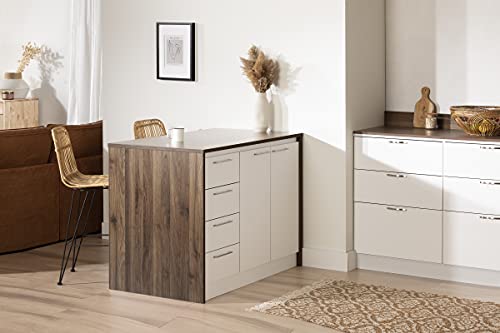 South Shore Myro Kitchen Island, Natural Walnut and White South Shore