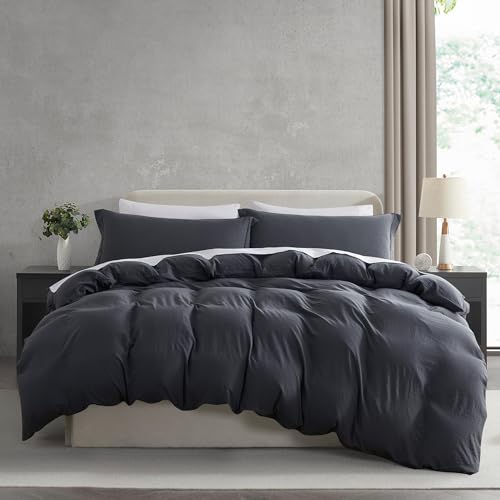 Hearth & Harbor Full Duvet Cover Set - Full Soft Prewashed Dark Grey Duvet Cover, 3 Piece Set with Zipper Closure, 1 Duvet Cover 80x90 inches and 2 Pillow Shams Hearth & Harbor