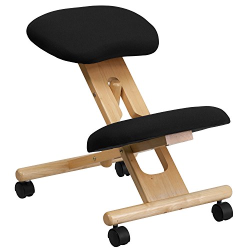 EMMA + OLIVER Mobile Wooden Ergonomic Kneeling Office Chair in Black Fabric EMMA + OLIVER