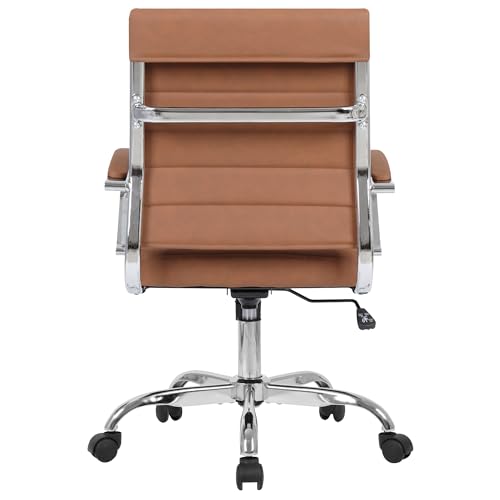 LANDSUN Home Office Chair Mid Back Desk Chair PU Leather Ribbed Executive Swivel Computer Chair with Wheels and Armrests Soft Padded Adjustable Height Conference Task Brown LANDSUN