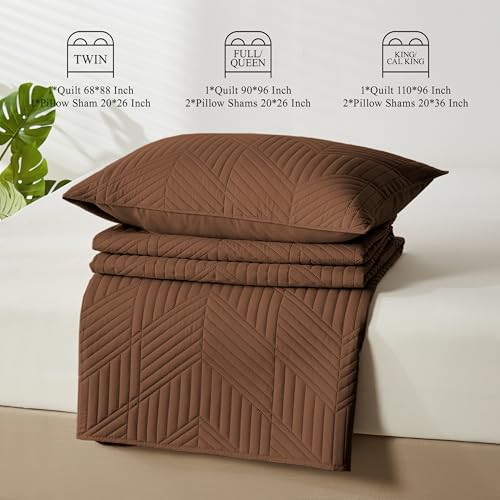 Davulos Twin Quilt Set, Brown Lightweight Reversible Bedspread for All Seasons, Soft Modern Microfiber Geometric Coverlet for Kids or Guest Bedroom (1 Quilt, 1 Pillow Sham) Davulos