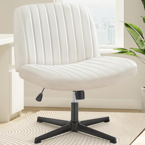 OLIXIS Criss Cross Legged Chairs Armless No Wheels Wide Seat Height Adjustable Swivel Padded PU Leather Home Office Desk Seating for Bedroom, Student, Study Room OLIXIS