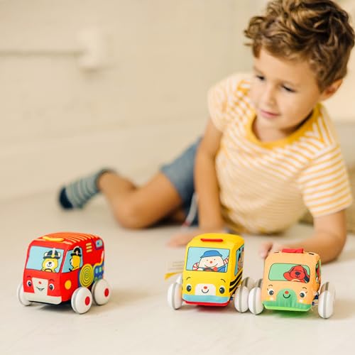 Melissa & Doug K's Kids Pull-Back Vehicle Set - Soft Baby Toy Set With 4 Cars and Trucks and Carrying Case - Pull Back Cars, Toys For Babies And Toddlers Melissa & Doug
