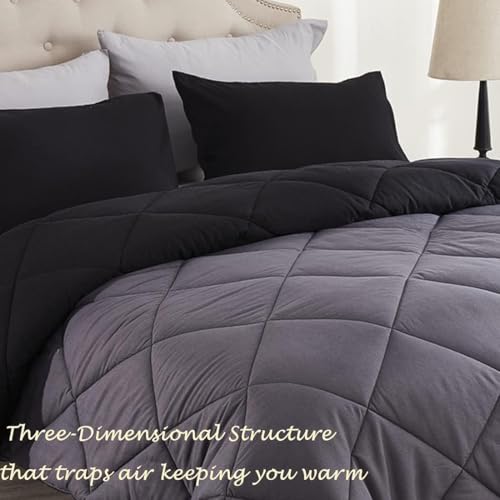 Wamsound Twin Comforter Set Black - 3 Pieces Luxury Soft and Lightweight Down Alternative Bedding Set Fluffy Blanket Quilt for All Season 1 Comforter(68"×86") & 1 Pillow Sham(20"×26") Wamsound