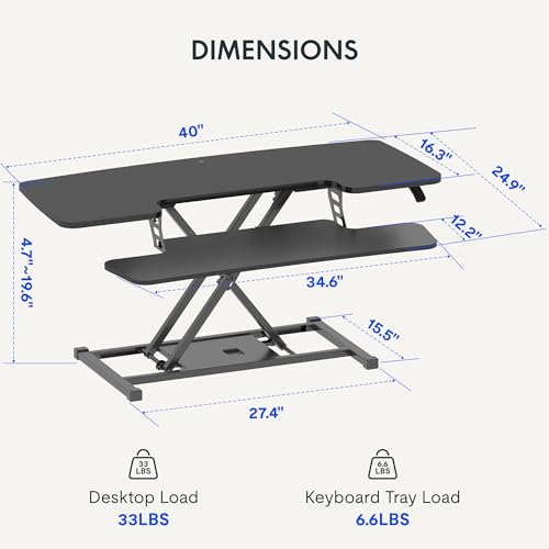 FLEXISPOT 40" Wide Standing Desk Converter Sit to Stand up Riser Height Adjustable Computer Workstation with Spacious 2-Tier Desktop, Black FLEXISPOT