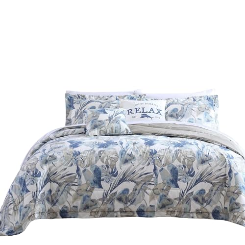 Tommy Bahama - California King Comforter Set, Soft Woven Bedding with Matching Pillowcases & Bed Skirt, Medium Weight for Year Round Comfort, 4 Piece Bed Set (Raw Coast Blue) Tommy Bahama