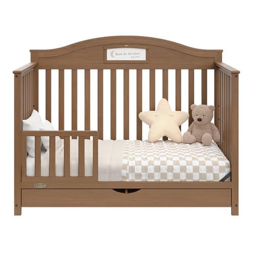 Graco Story 5-in-1 Convertible Crib with Drawer – GREENGUARD Gold Certified Wood Crib, Converts to Toddler Bed, Daybed, Full-Size Bed, Nursery Storage Drawer, Reversible Headboard (Hazelnut)