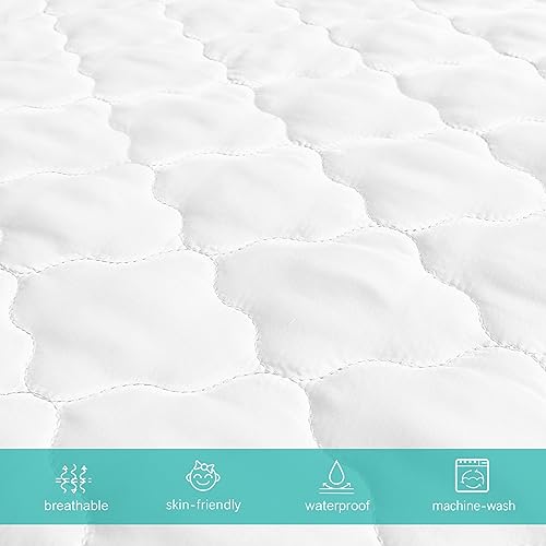 Crib Mattress Protector Sheets Fitted Waterproof Crib Mattress Pad Cover, Noiseless & Machine Wash 100% Absorbent Crib/Toddler Mattress Protector Sheet Quilted, White, 52" x 28" Biloban