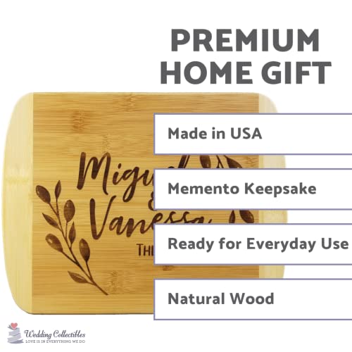Rustic Wreath Custom Names Wooden Cutting Board (Thick) Custom Wedding Gift Engraved, Serving Tray | Meat, Vegetables, Cheese | Personalized Real Wedding Collectibles
