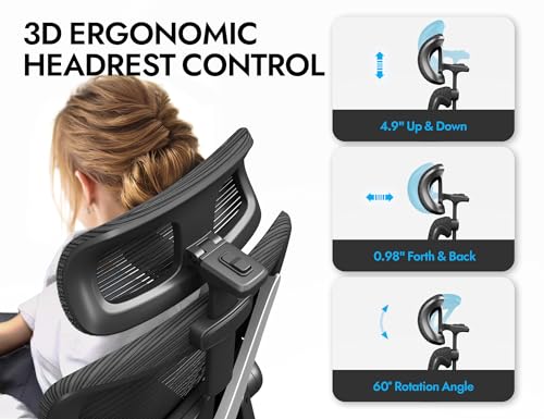 Ergalithic Ergonomic Office Chair - X-Shaped Computer Desk Chair Comfy, Gaming Chair, Office Chair with Lumbar Support, Mesh Office Chairs with Headrests, Desk Chair for Long Hours (Black Silver) Ergalithic