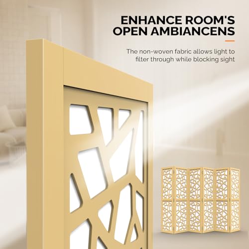 VINGLI 70'' H Room Divider, Non-Woven Fabric Privacy Screen, Indoor Partition Wall Dividers, Freestanding Hinged Space Separator with Modern Unique Pattern (Gold, 6 Panel) VINGLI