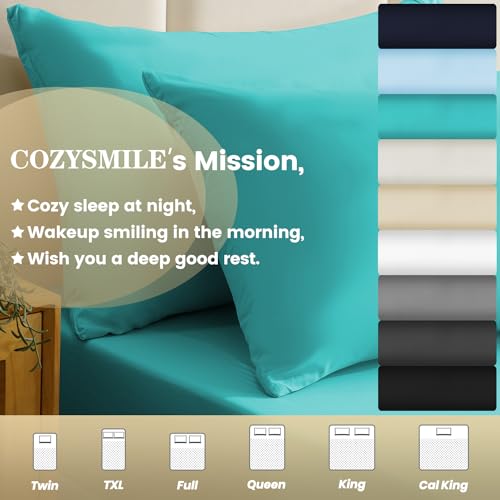 CozySmile Breathable Cooling Full Sheet Set - Hotel Luxury 4 Piece Deep Pocket Sheets for Full Size Bed, Fits 16" Mattress, Easy Care Wrinkle Free Bedding Sheet and Pillowcase Set, Turquoise CozySmile