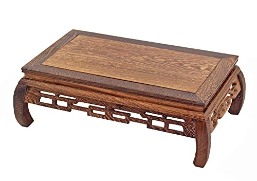 GOLDY&WENDY Vase Lamp Teapot Wooden Oriental Style Rectangular Base Rosewood Solid Wood Carving Display Stand GOLDY&WENDY