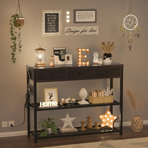 Ecoprsio 47'' Black Walnut Console Table with USB Ports, 3 Drawers & Storage Shelves Ecoprsio