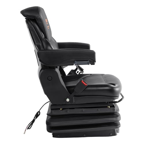 VEVOR Universal Tractor seat Suspension, Fold Down Forklift Seat with Adjustable Angle Back, Micro Switch, Seatbelt and Armrests, 3-level Shock Absorption Tractor Seat for Tractor Loader Excavator VEVOR