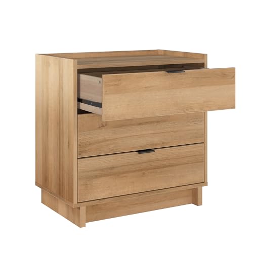 Prepac Simply Modern Nightstand Bedside Table, Natural Oak Nightstand for Bedroom, End Table with 3 Drawers 26.5" W x 26.75" H x 16" D Prepac