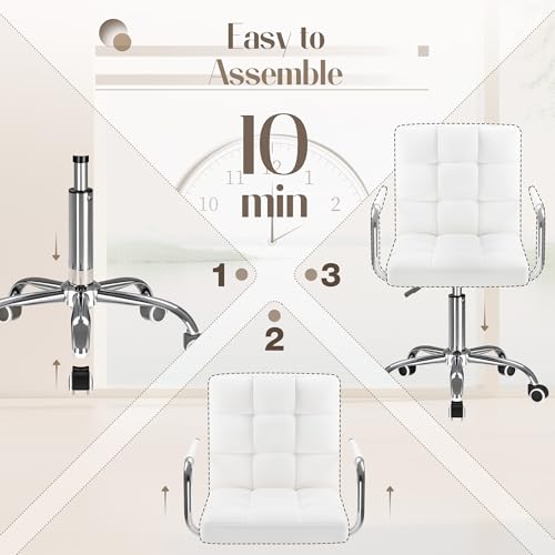 Furmax Vanity Office Chair with Wheels, Makeup PU Leather Executive Chair Modern Adjustable Home Desk Retro Comfortable Work Chair 360 Degree Swivel with Arms (White) Furmax