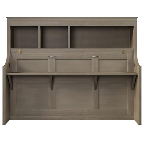 LUMISOL Murphy Bed Twin Size with Desk, Wood Wall Bed Frame with Storage Shelves, Space-Saving Farmhouse Cabinet Bed Frame for Small Bedroom, Home Office, Apartment, Grey Wash LUMISOL