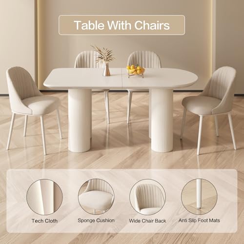 GraceNook 55.11" Modern White Dining Table, Funky Oval Kitchen Table with Powerful Ripple Support Legs for Dining Room, Kitchen, Home Office GraceNook