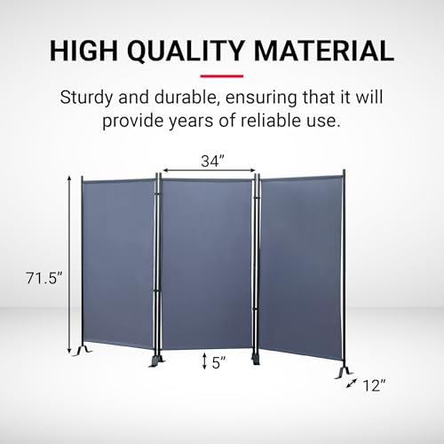 Proman Products - Galaxy Section Divider, Water Repellent Fabric Room Divider with Black Powder Coated Metal Frame for Indoors or Outdoors (Grey) Proman Products