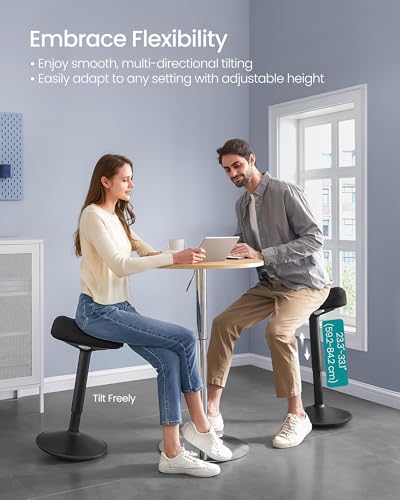 SONGMICS Ergonomic Wobble Stool, Height Adjustable Standing Desk Stool 23.3-33.1 Inches, Swivel Balance Chair with Non-Slip Base, Saddle Seat, for Active Sitting, Office, Home, Ink Black UOSC008B01 SONGMICS