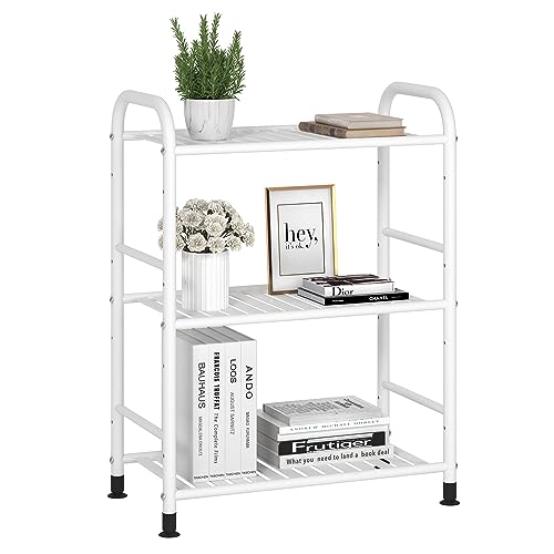 JSB 3-Tier Adjustable Shelving Unit, Heavy Duty Storage Rack Organizer Metal Corner Shelf for Kitchen Living Room Laundry Pantry Bathroom (White, 3 Tier)… JSB