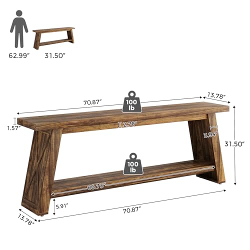 Condemo 70.9" Extra Long Entryway Table, Farmhouse Wood Console Table with Storage, 2-Tier Narrow Sofa Table Behind Couch for Living Room, Hallway, Entrance, Foyer, Rustic Brown Condemo