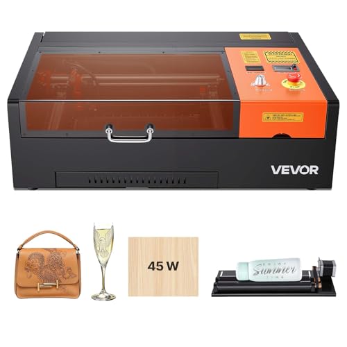 VEVOR 45W CO2 Laser Engraver, 12 x 8 in, Desktop CO2 Laser Engraver Cutter Machine with Rotary Axis, Air Assist, Engraving Machine Compatible with LightBurn CorelDRAW GRBL, for Wood Acrylic Glass VEVOR