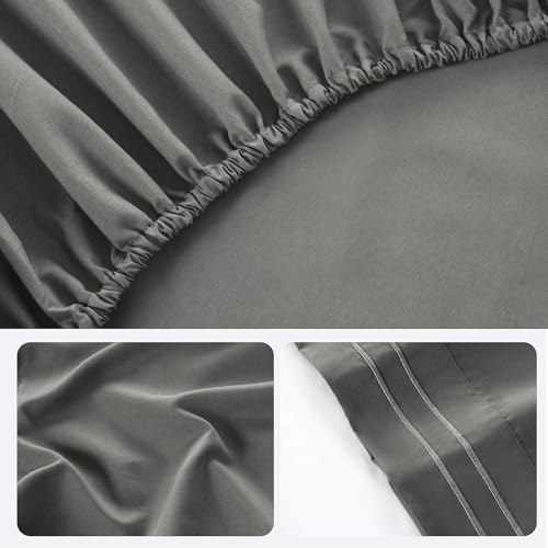 ROSE&RISY Light Grey Twin Sheet Set, 3 Pieces Soft Bedding Queen Sheet Set, Breathable and Cooling,Includes 1 Fitted, 1 Flat, 1 Pillowcase - Deep Pocket (Light Grey, Twin) ROSE&RISY