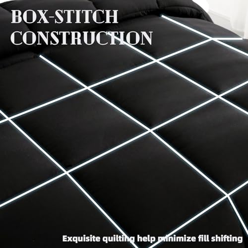 DOWNCOOL Comforters Full Size, Duvet Insert,Black All Season Duvet, Lightweight Quilt, Down Alternative Hotel Comforter with Corner Tabs (Black, Full 82x86 Inches) DOWNCOOL