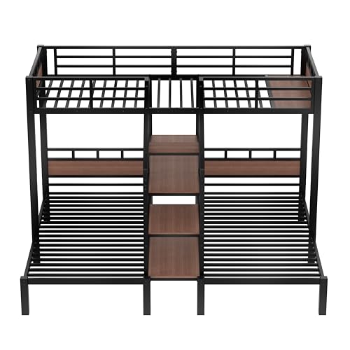 Bellemave Twin Over Twin Over Twin Bunk Bed with Shelf and Storage Stairs, Heavy Duty Triple Bunk Beds with Safety Guardrails, Metal Triple Bunk Bed Frame for 3 Kids, Teens, Black Bellemave