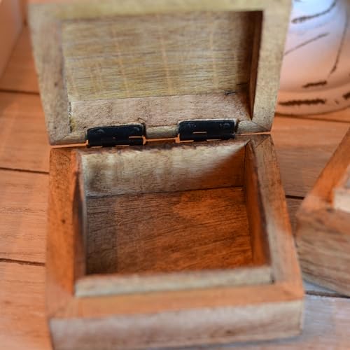 WHW Whole House Worlds Cape Cod Boxes, Set of 2, Keepsake and Trinkets, Natural Wood with Carved White Fish Accents, Nesting, Hinged, 5.5 and 4 Inches WHW Whole House Worlds