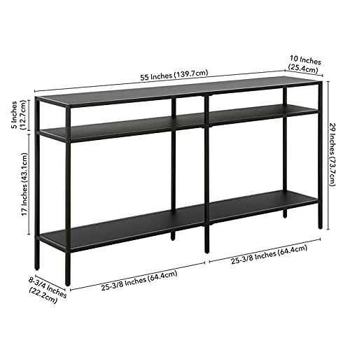 Henn&Hart 55" Wide Rectangular Console Table with Metal Shelves in Blackened Bronze, Entryway Table, Accent Table for Living Room, Hallway Henn&Hart
