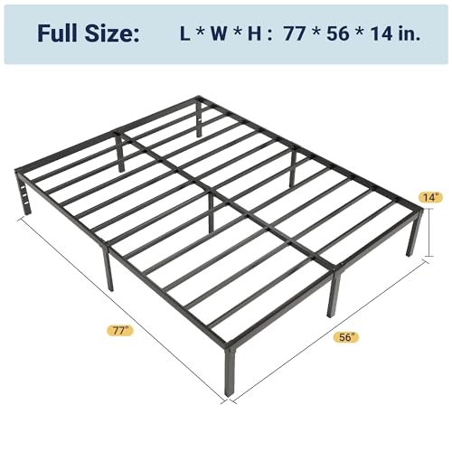 Allewie Full Size Bed Frame, 14 inch Metal Platform Beds with Storage Space, No Box Spring Needed and Easy Assembly, Black Allewie