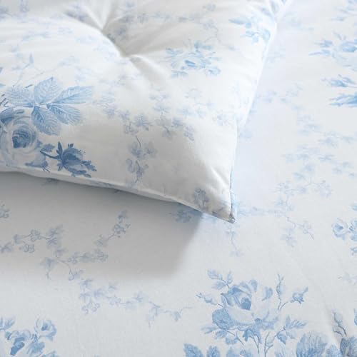 Laura Ashley - Twin Duvet Cover Set, Plain Weave Cotton Bedding with Matching Sham, Button Closure, Lightweight for Year Round Use, Dorm Essentials, Oeko-Tex Certified (Sophia Blue) Laura Ashley