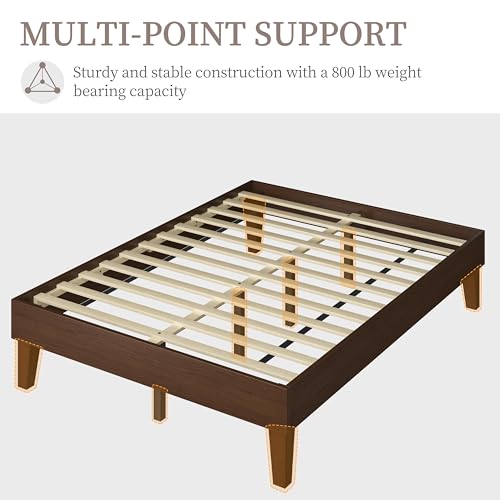 Yaheetech Full Bed Frame Natural Solid Wood Platform Bed with Wooden Slats Support, 12-inch Underbed Space for Storage, Noise-Free Design, Easy Assembly, Dark Walnut Finish Yaheetech