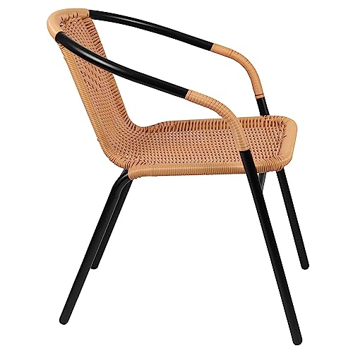 EMMA + OLIVER 2 Pack Beige Rattan Indoor-Outdoor Restaurant Stack Chair with Curved Back EMMA + OLIVER