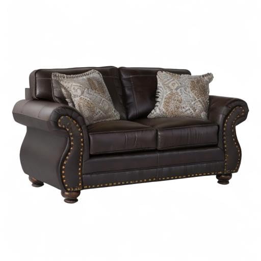 Roundhill Furniture Leinster Faux Leather Loveseat with Antique Bronze Nailheads Roundhill Furniture