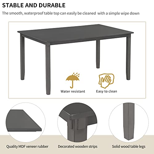 LUMISOL 6-Piece Dining Table Set with Bench for 4-6 People, Including 1 Dining Table, 4 Upholstered Chairs and 1 Bench, Save Space, Dark Grey LUMISOL