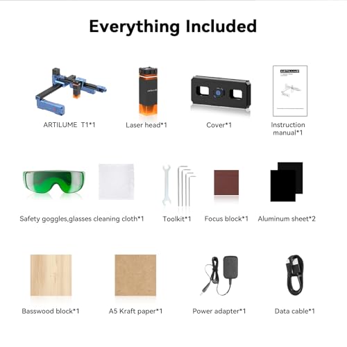 Artilume T1-P Laser Engraver 7000mW, APP Control, Foldable Design with Height Extension and Protective Enclosure, Portable Laser Cutter and Engraver Machine, 200x150mm Large Engraving Area Artilume