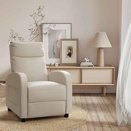 Homall Recliner Chair, Recliner Sofa for Adults, Recliners Home Theater Seating with Lumbar Support, Reclining Sofa Chair for Living Room (Leather, Beige)