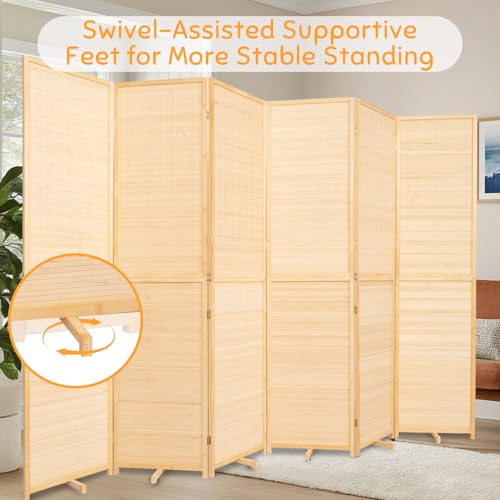 JVVMNJLK Room Divider, 6 FT Tall Folding Privacy Screen, Partition Divider for Room Separation, Portable Freestanding Wall Divider for Room, Bamboo Mesh Woven Design, Brown (Beige, 6-Panel 67”) JVVMNJLK