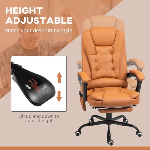Vinsetto 7-Point Vibrating Massage Office Chair, High Back Computer Chair with Lumbar Support, Footrest, Reclining Back, Adjustable Height, Light Brown Vinsetto