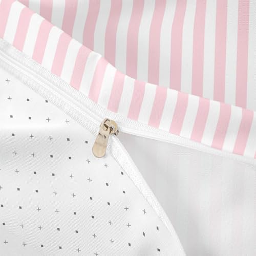 Manfei Striped Duvet Cover Set Full Size,Minimalist Vertical Stripes Bedding Set 2 Pcs for Boys Girls Adults,Modern Style Pink White Comforter Cover(No Filler),Line Art Quilt Cover Manfei