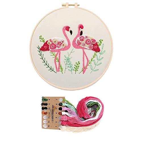 YANCAIYUNL Embroidery Kit for Beginners Flamingo Cross Stitch Embroidery Starter Kit DIY Handmade Needlework for Adults Beginner Tool Kit