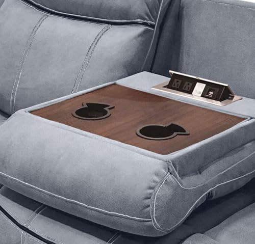 Gray Velvet Recliner with & Table - 3 Seat, and Relaxing, Stable, Stylish Tuft Workmanship, Soothing Two Tone Port Table, Soft Fluffy, Strong Wood Metal Frame, Classy Tufting, Comfy MOOSH