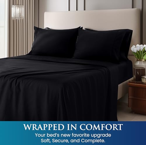 Utopia Bedding Full Size 4 Piece Sheet Set - Brushed Microfiber - Soft Bed Sheets for Full Size Bed - Includes 1 Fitted, 1 Flat, & 2 Pillow Cases - Deep Pocket (Black) Utopia Bedding