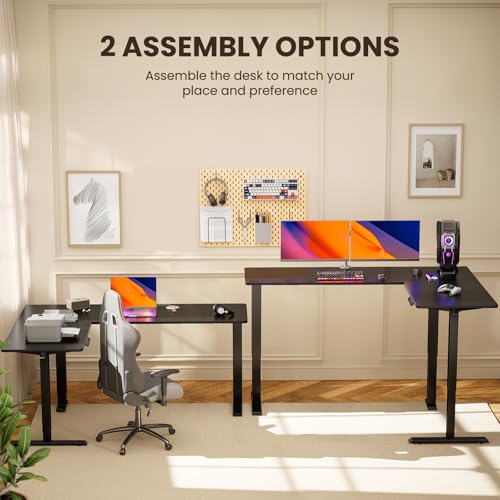 ErGear L Shaped Standing Desk, 75" x 63" Electric Adjustable Height Sit Stand Desk, Ergonomic Large Computer Table, Left & Right Interchangeable Installation, Suitable for Home Office Use, Black ErGear